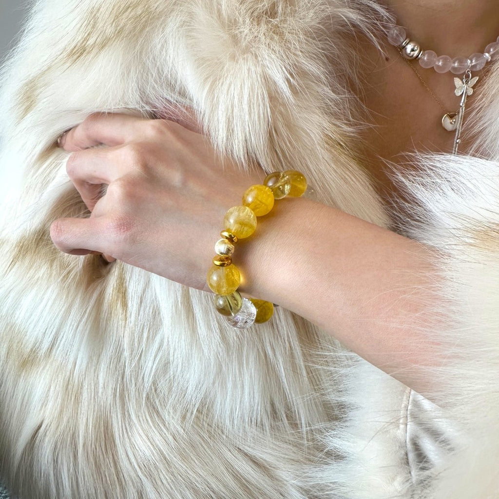 Golden Dawn - Natural Citrine & Fluorite Bracelet for Abundance & Clarity