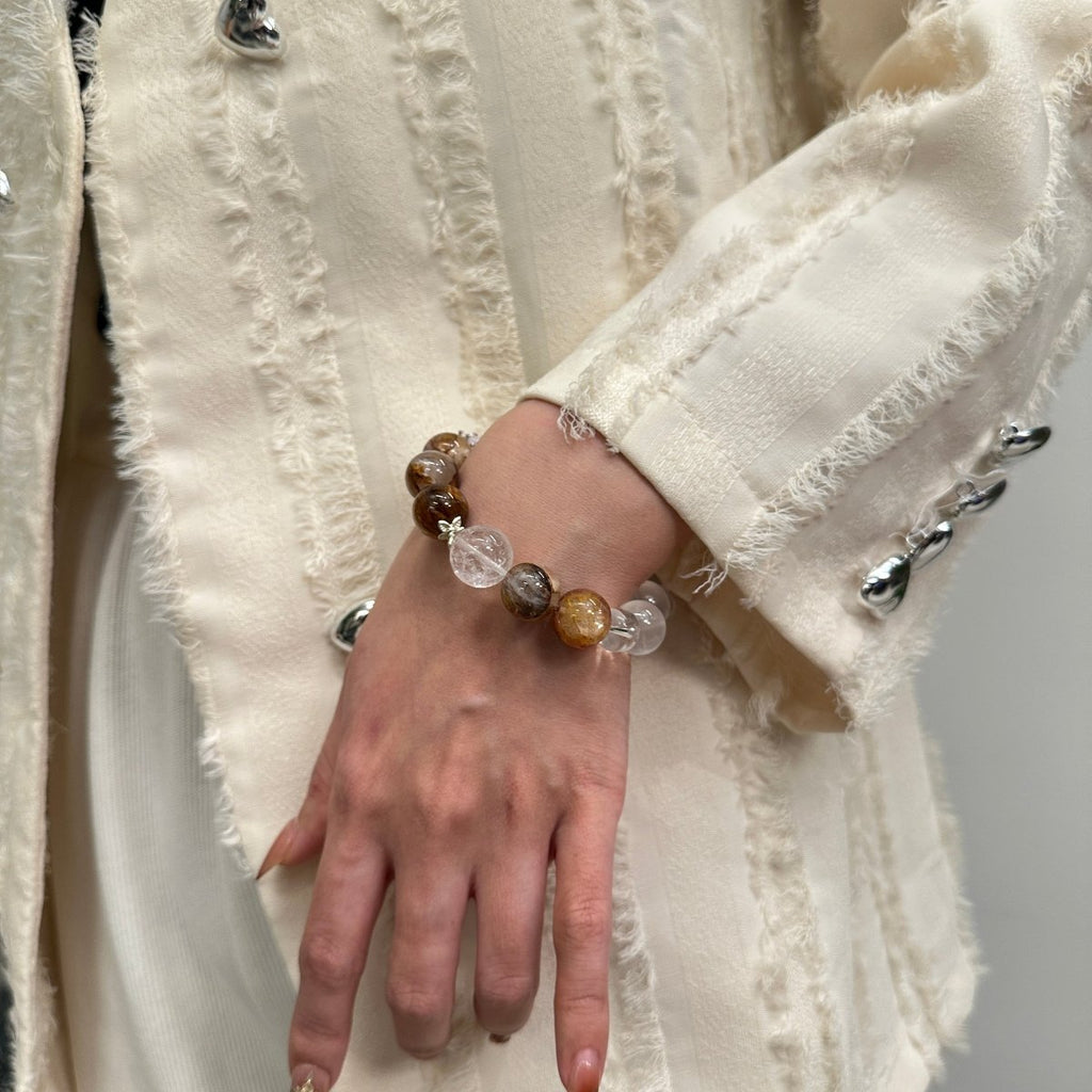 wearing-large-bead-yellow-agate-bracelet-for-joy