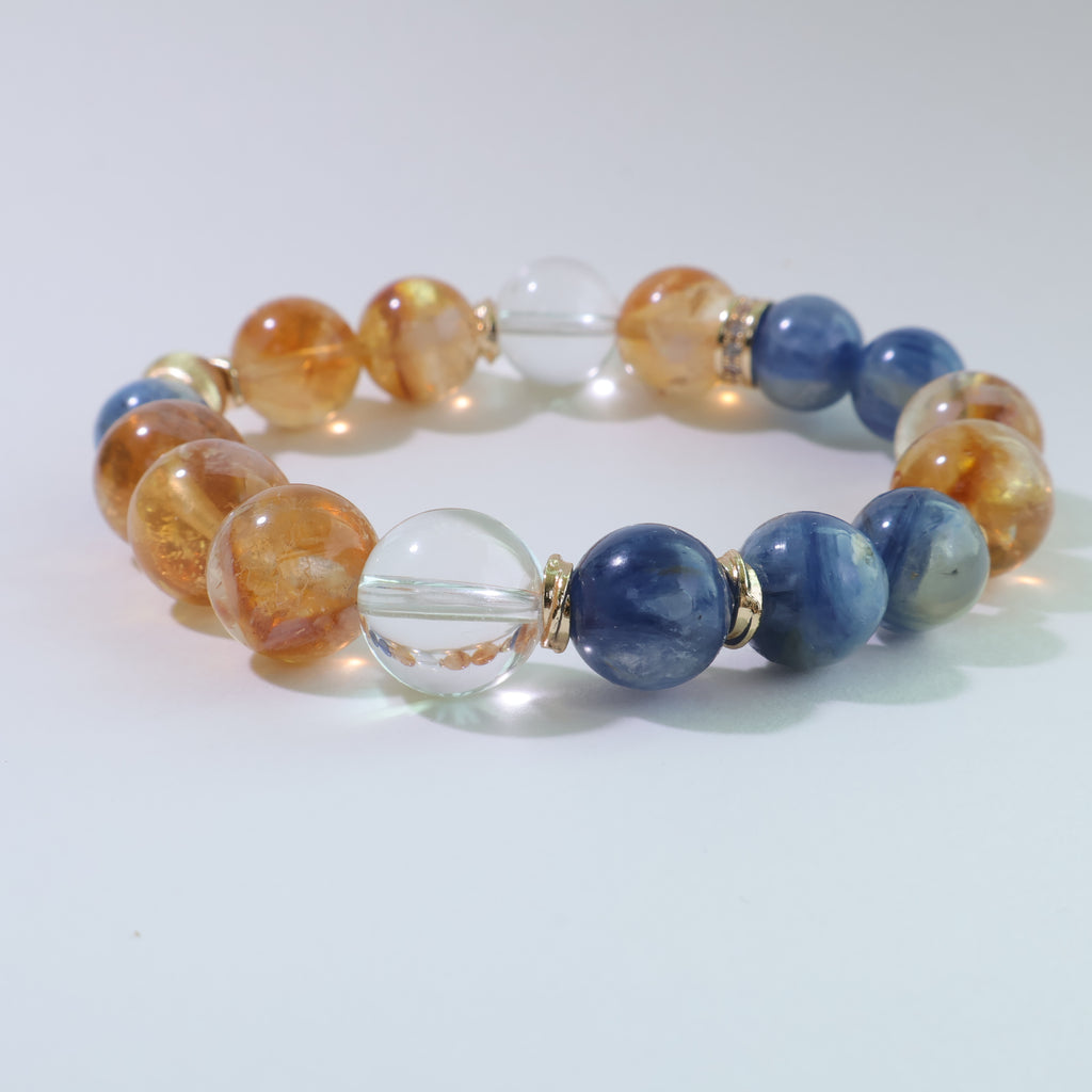 Dawn Circuit - Natural Golden Rutilated Quartz & Kyanite Bracelet for Focus & Flow