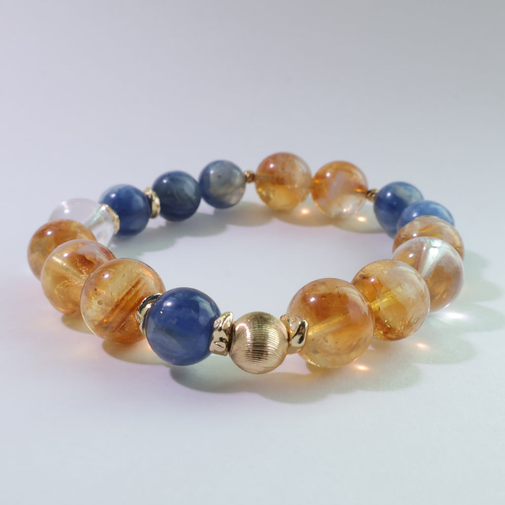 Dawn Circuit - Natural Golden Rutilated Quartz & Kyanite Bracelet for Focus & Flow