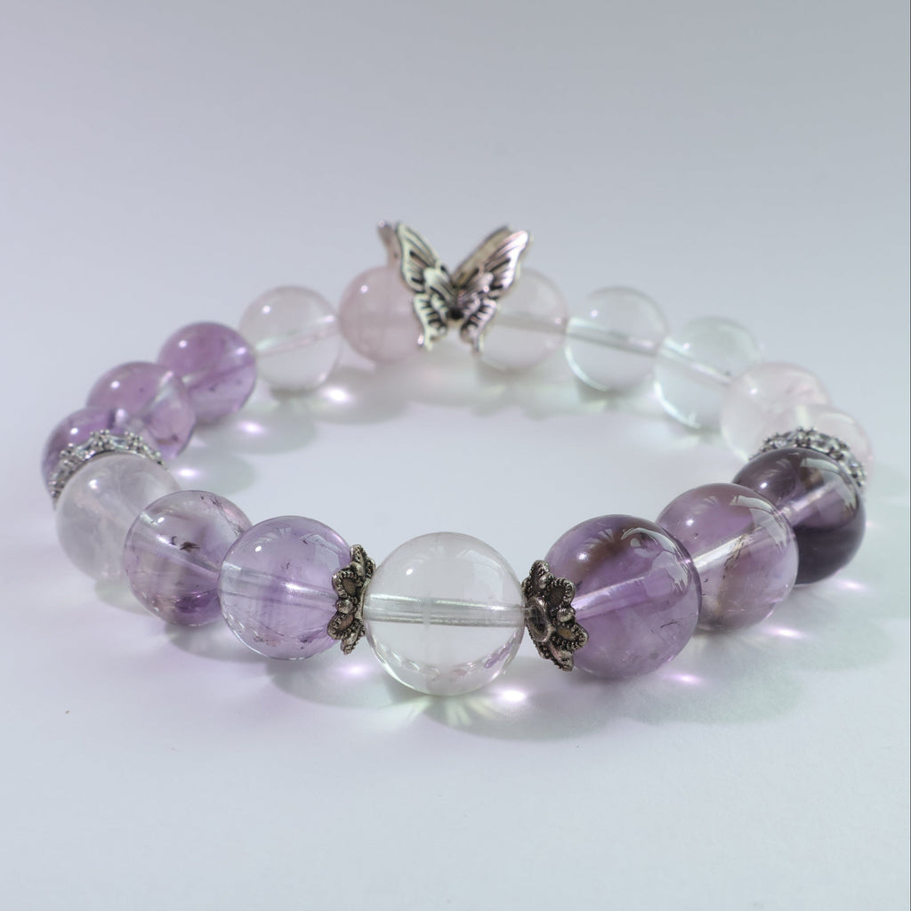 Wings of Grace - Natural Amethyst & Rose Quartz Bracelet