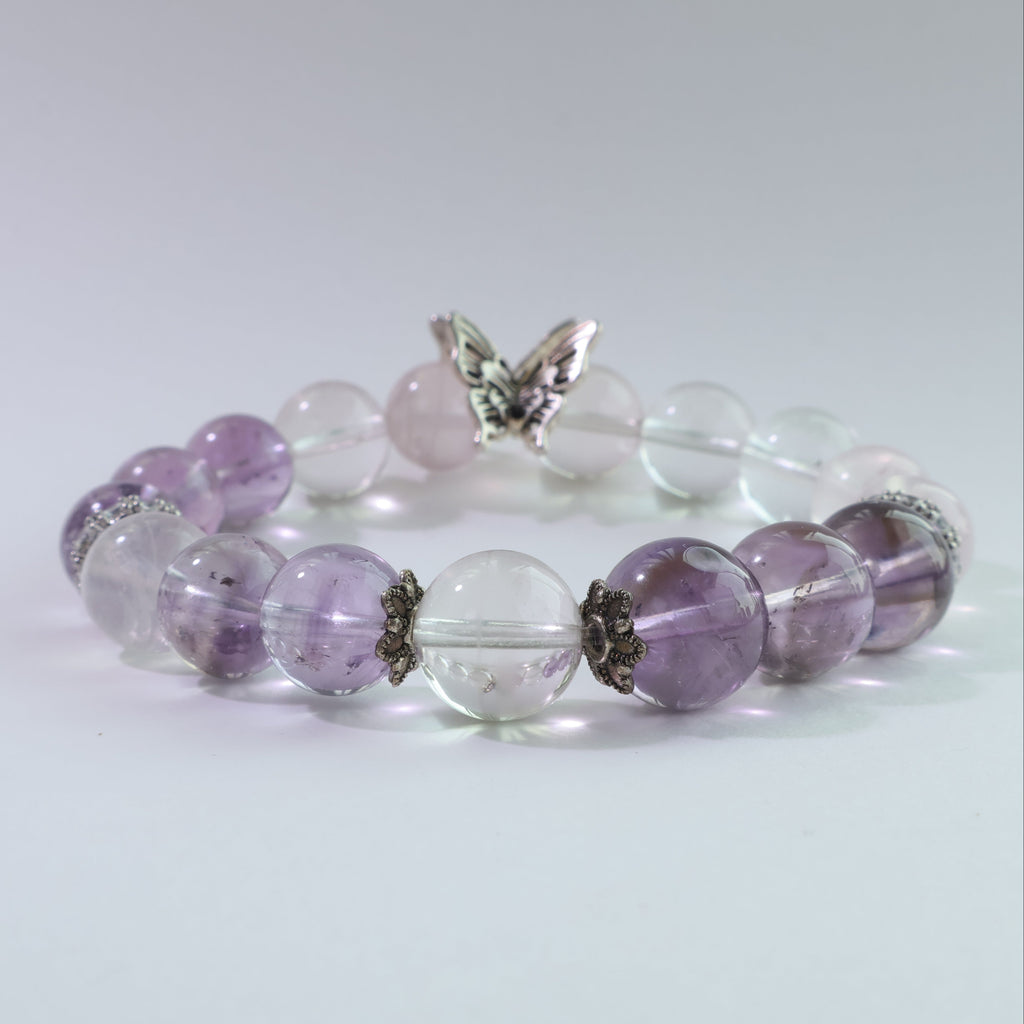 Wings of Grace - Natural Amethyst & Rose Quartz Bracelet