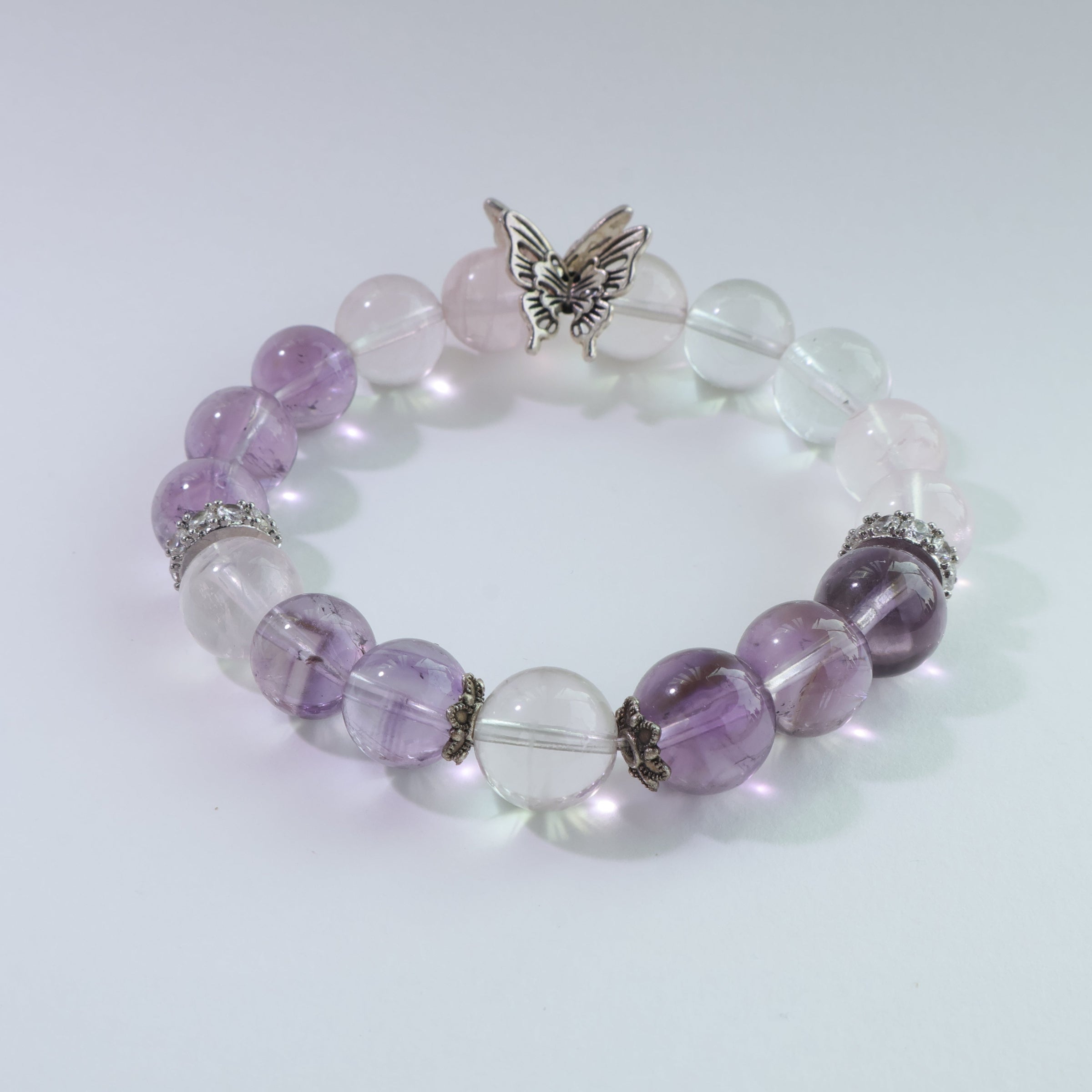 Wings of Grace - Natural Amethyst & Rose Quartz Bracelet