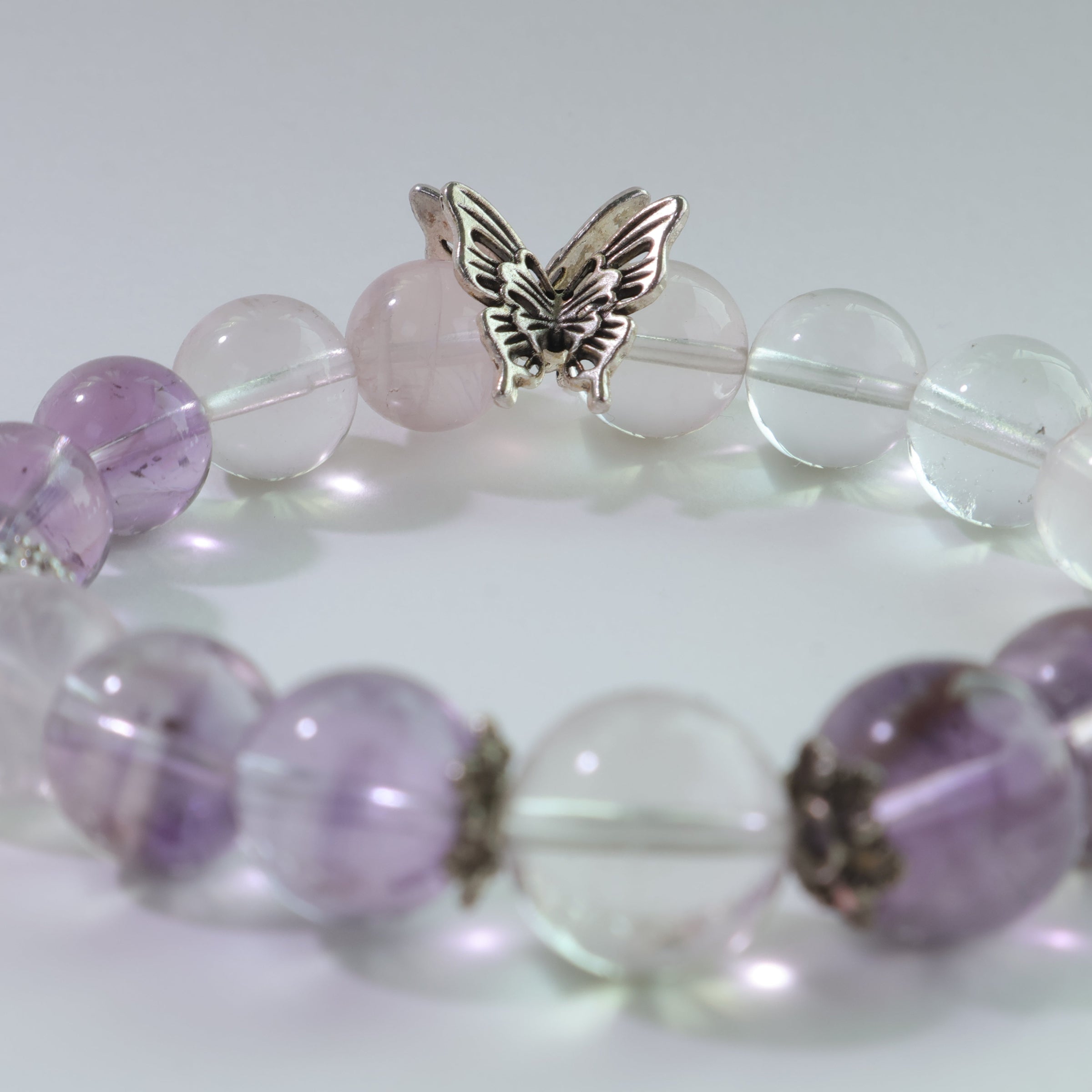 Wings of Grace - Natural Amethyst & Rose Quartz Bracelet