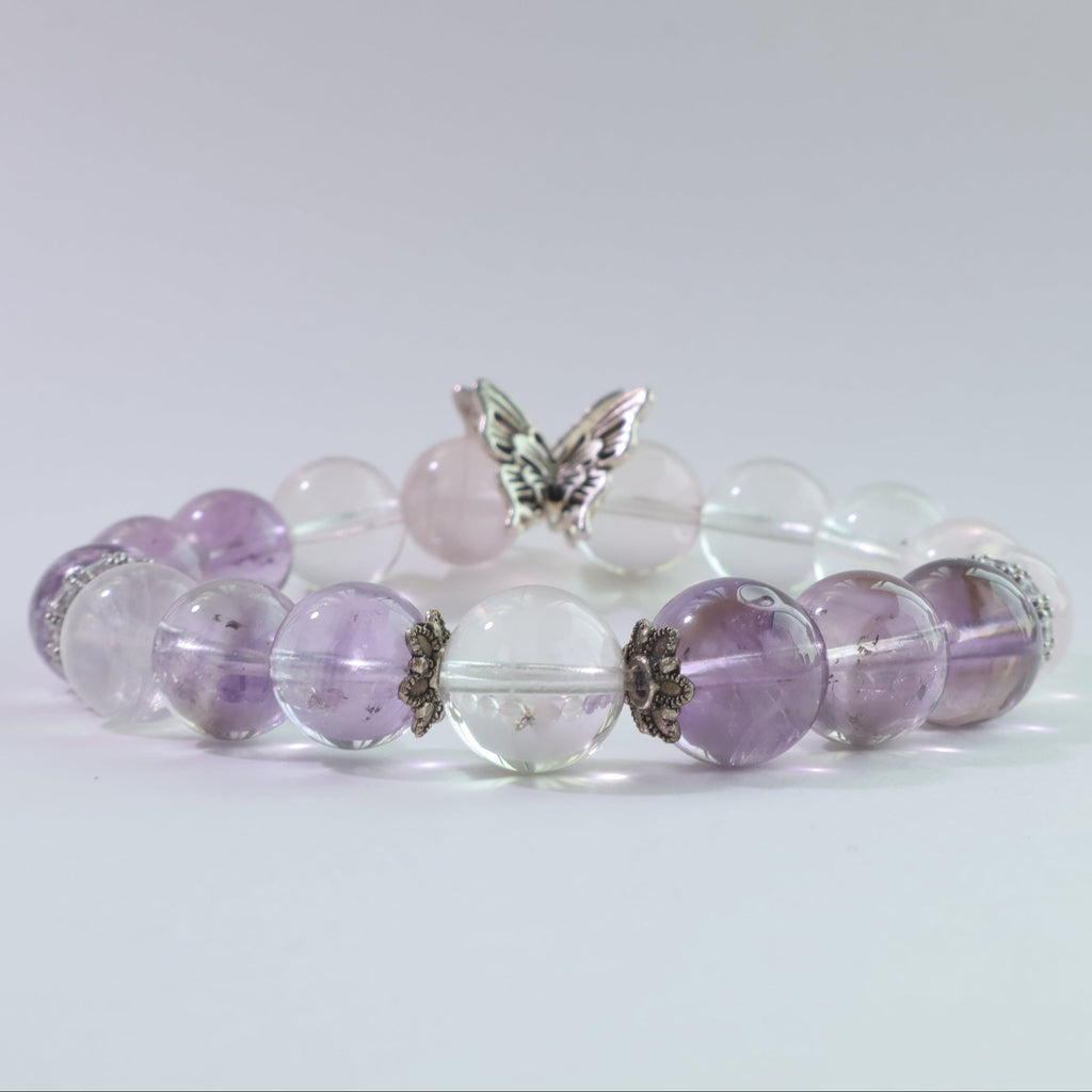 Wings of Grace - Natural Amethyst & Rose Quartz Bracelet
