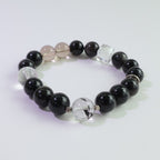 Eclipse Guardian - Natural Silver Obsidian & Herkimer Diamond Bracelet for Protection