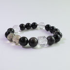 Eclipse Guardian - Natural Silver Obsidian & Herkimer Diamond Bracelet for Protection