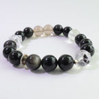 Eclipse Guardian - Natural Silver Obsidian & Herkimer Diamond Bracelet for Protection